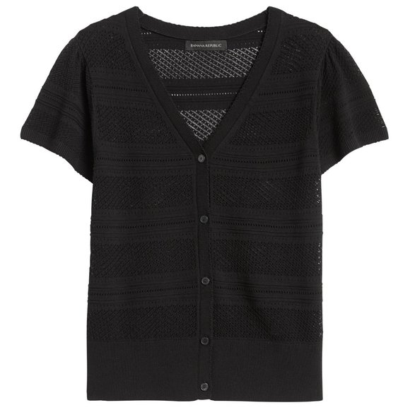 Banana Republic Short Sleeve Pointelle Lace Knit Cardigan XL Black - Picture 3 of 11